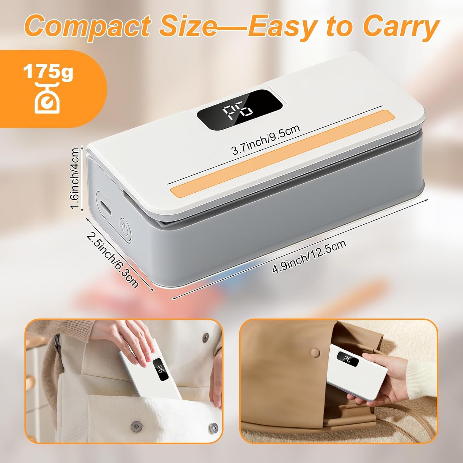 2026 New Mini Bag Sealer, Chip Bag Sealer with Cutter and Magnet, Led Power Display, 6 Adjustable Levels Portable Plastic Bag Sealer for Chips Snacks Mylar Bags (White)