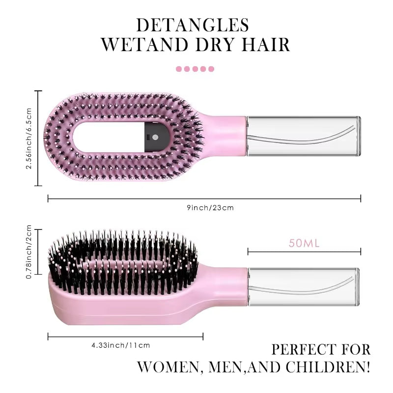 2In1 Spray Hair Brush Detangling Scalp Massage Comb with Water Mist Spray Anti-Static Smooth Hair Styling Tool for Home & Travel