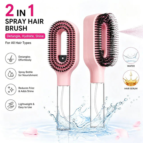 2In1 Spray Hair Brush Detangling Scalp Massage Comb with Water Mist Spray Anti-Static Smooth Hair Styling Tool for Home & Travel