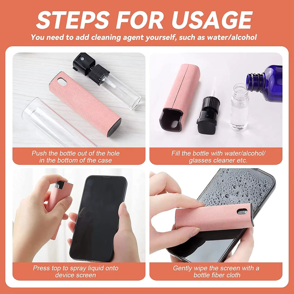 2 in 1 Screen Cleaner Spray Computer Mobile Phone Screen Dust Remover Tool Microfiber Cloth for Iphone Ipad Cleaning Wipes