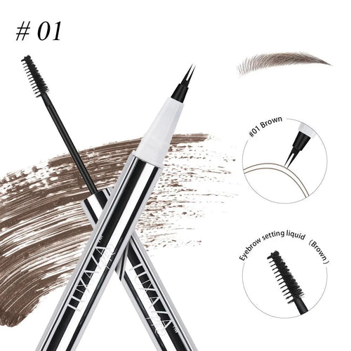 LUXAZA Dual-End Eyebrow Pen & Setting Gel, Waterproof & Smudge-Proof Cosmetic with Micro-Fork Tip for Natural Brows, Long Lasting, 2-Pen Set, Waterproof Brow Pen