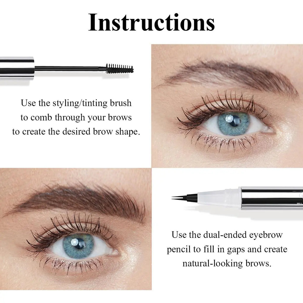 LUXAZA Dual-End Eyebrow Pen & Setting Gel, Waterproof & Smudge-Proof Cosmetic with Micro-Fork Tip for Natural Brows, Long Lasting, 2-Pen Set, Waterproof Brow Pen